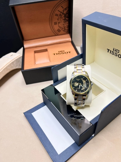Мужские часы Tissot, механика, с кожаным и металлическим ремешком, в подарочной коробке — WATCHOZ-TISSOT16AA-ЗОЛОТ