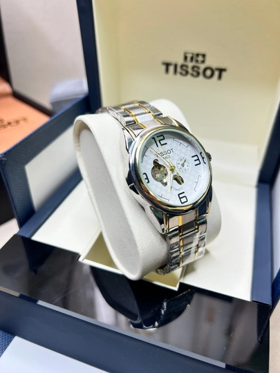 Мужские часы Tissot, механика, с кожаным и металлическим ремешком, в подарочной коробке — WATCHOZ-TISSOT16AA-ЖЕЛТ