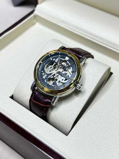 Мужские часы Patek Philippe, механика, классический, с кожаным ремешком, в подарочной коробке — WATCHOZ-PATEKPHILIPPE5-ТЕМНКОР