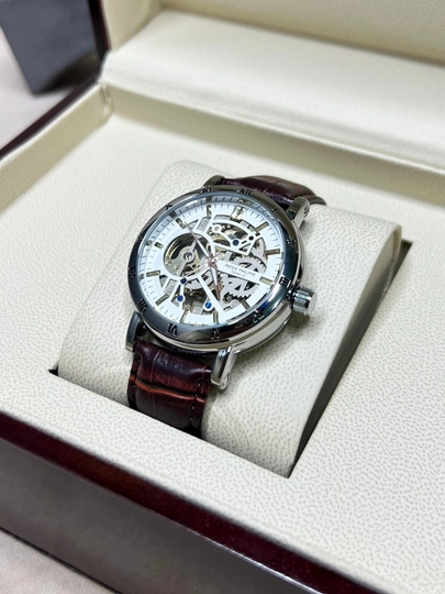 Мужские часы Patek Philippe, механика, классический, с кожаным ремешком, в подарочной коробке — WATCHOZ-PATEKPHILIPPE5-КОРИЧН