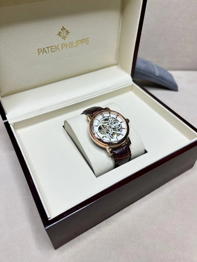 Мужские часы Patek Philippe, механика, классический, с кожаным ремешком, в подарочной коробке