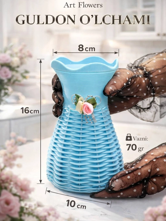 Tabiiy va sun’iy gullar uchun guldon vaza, plastik, kauchuk va plastmassa materiallardan