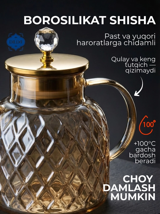 Issiqlikka chidamli shishadan, prujina elakli shisha choynak