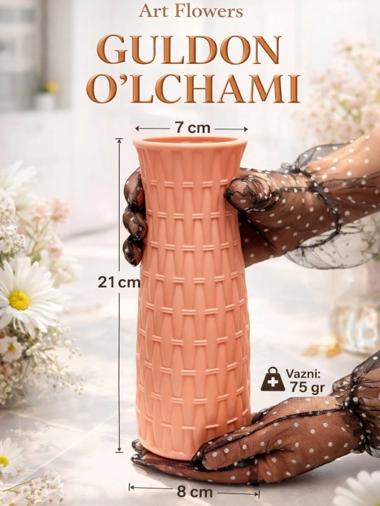 Tabiiy va sun’iy gullar uchun guldon vaza, plastik, kauchuk va plastmassa materiallardan