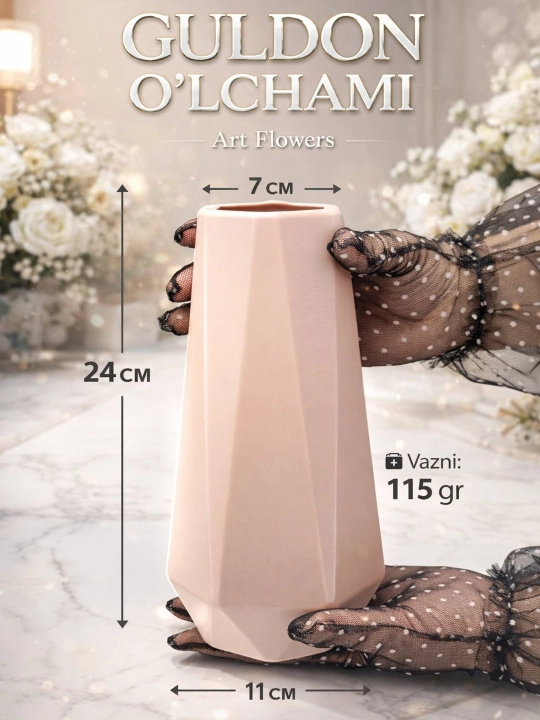Tabiiy va sun’iy gullar uchun guldon vaza, plastik, kauchuk va plastmassa materiallardan