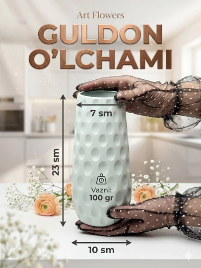 Tabiiy va sun’iy gullar uchun guldon vaza, plastik, kauchuk va plastmassa materiallardan