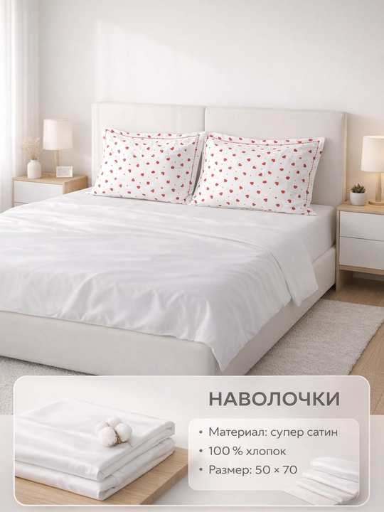 Комплект наволочек 50×70, cупер сатин, край с декоративной вышивкой, 2 шт