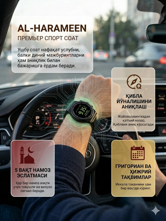 Erkaklar va ayollar uchun islomiy azonli Al-HARAMEEN 6506 qo‘l soati va qo‘l soati