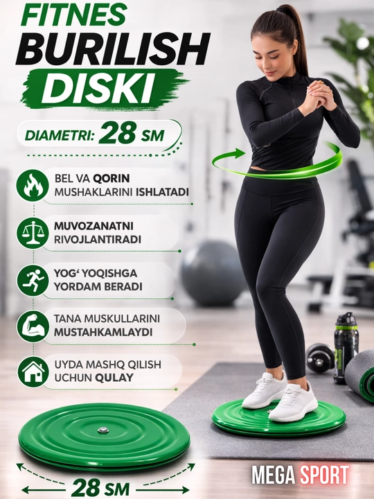 Fitnes burilish diski 28 sm, bel va qorin mashqlari uchun twist disk - 