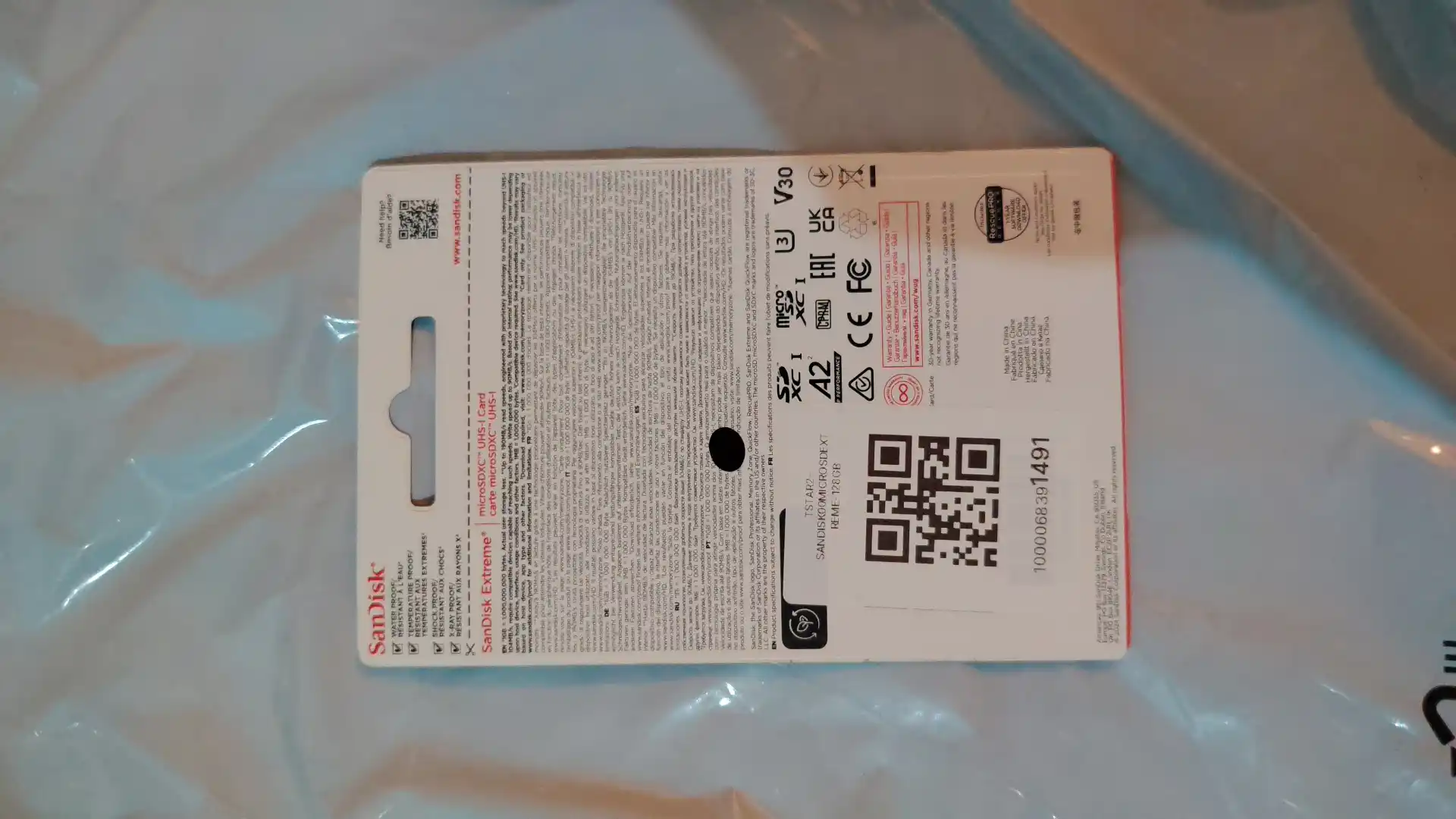 Sandisk Extreme microSDXC 128/256/512/1024GB xotira kartasi, 190Mbit/s A2, V30, 4K, U3 10c