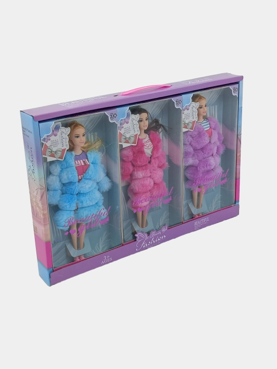 Kuklalar to'plami Beauty Girl Fashion, 3 kukla, mo'ynali kiyimlar, 3+