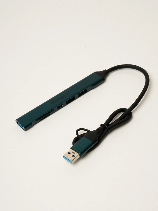 Hanson USB-C Hub 6-in-1 | USB 3.0, SD/TF, 5Gbps tezkor adapter