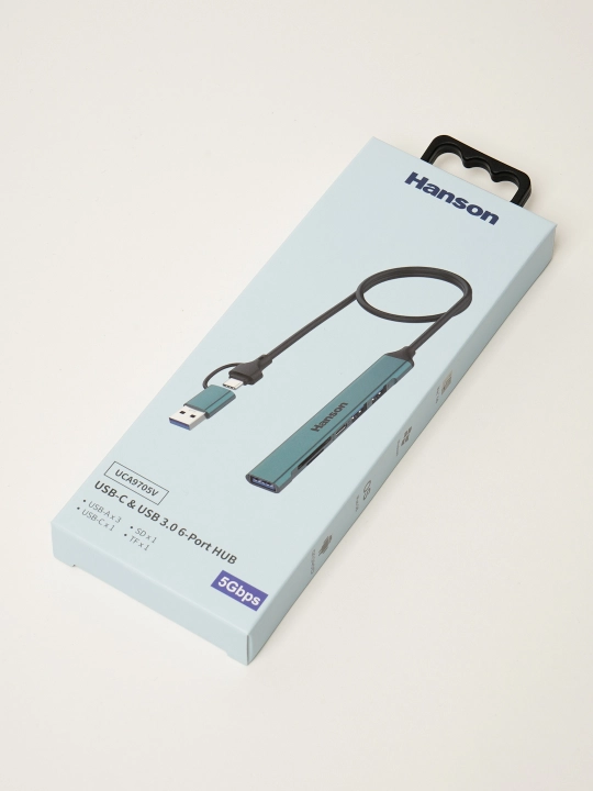 Hanson USB-C Hub 6-in-1 | USB 3.0, SD/TF, 5Gbps tezkor adapter