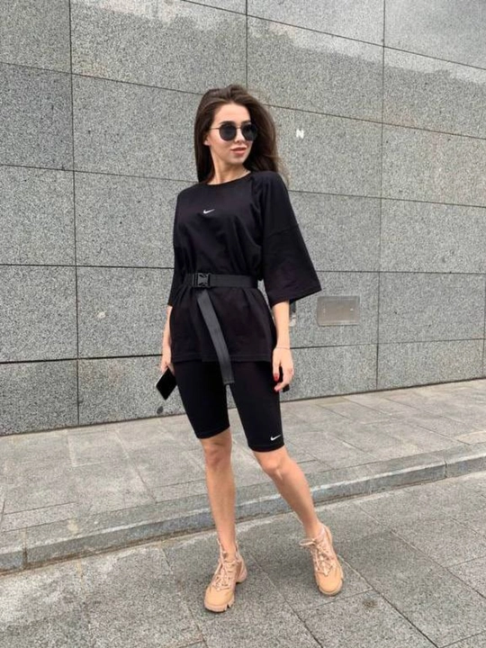 Женский костюм двойка: футболка oversize и велосипедки - 