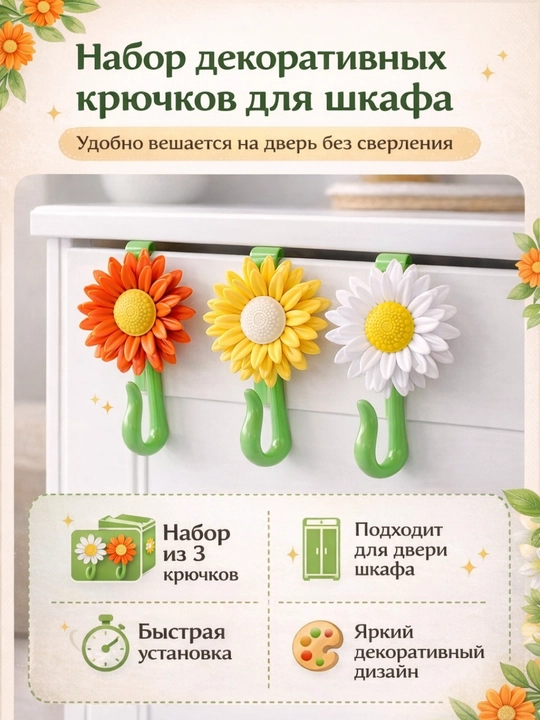 Shkaf eshigi uchun dekorativ osma ilgaklar to‘plami