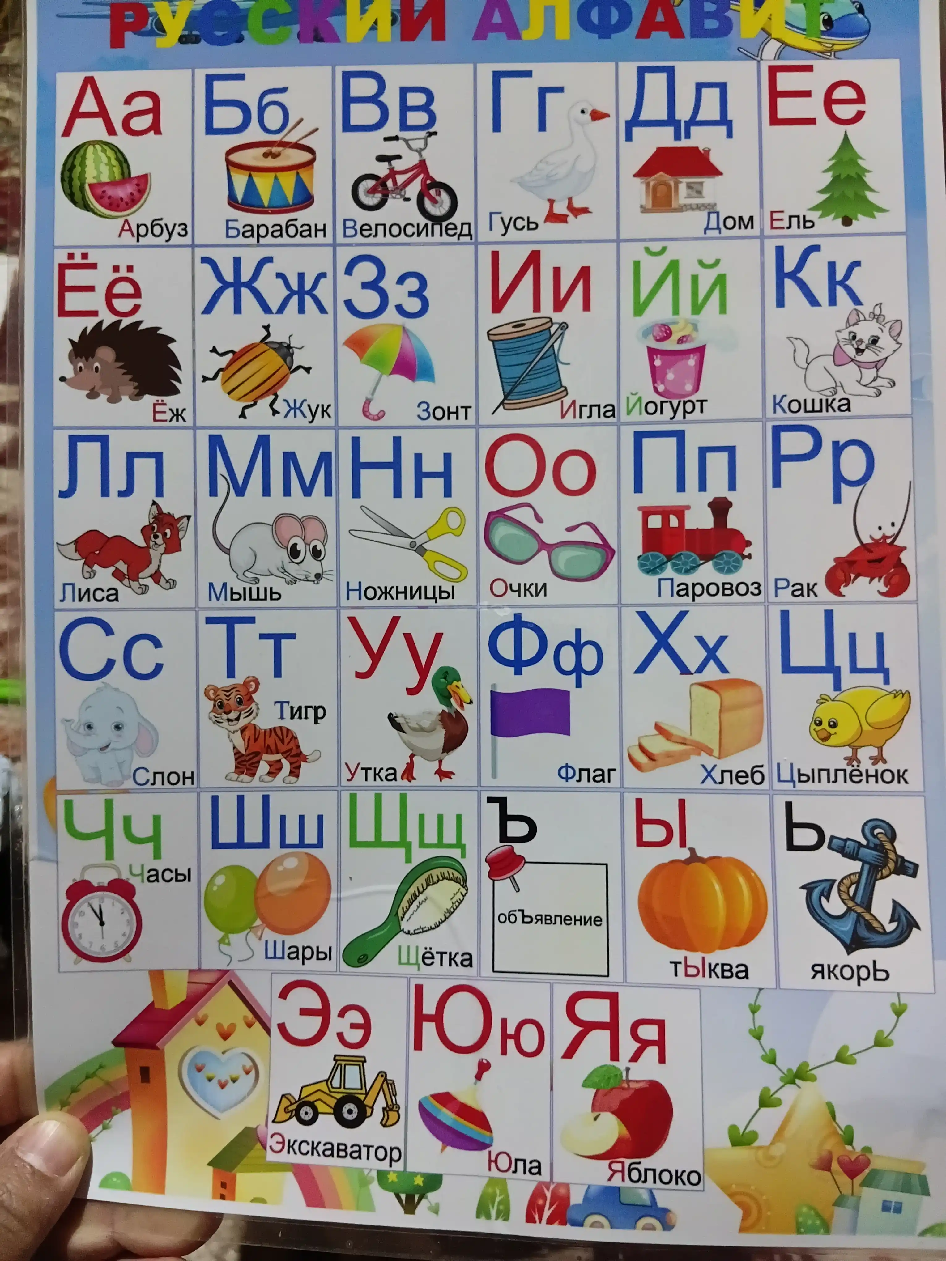 Bir varaqda 2 ta alifboning laminatsiyalangan plakati: o’zbek, rus, ingliz, arab