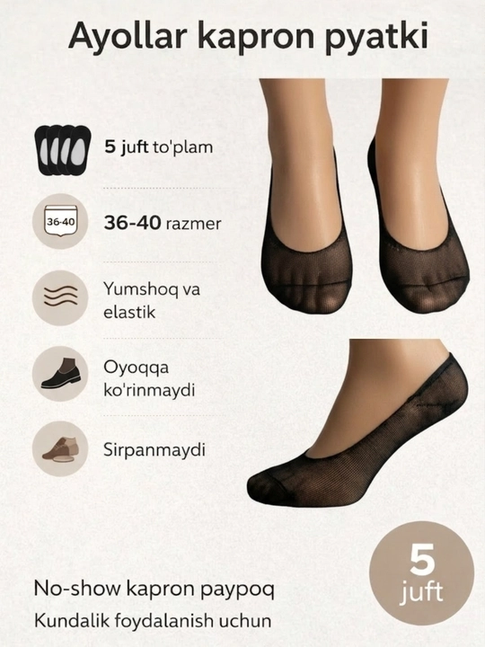 Kapron paypoqlar-chulki, razmer 35-40. Ayollar uchun paypoqlar 1 va 5 juft, paypoq paxtadan - 
