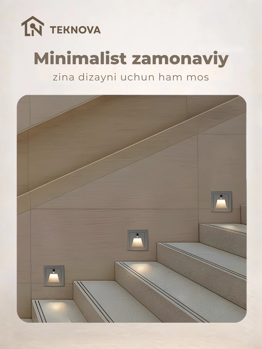 Aqlli zinapoya LED yoritgichi, harakat sensori bilan, 86×86 mm, 5 rang, avtomatik yoqilish