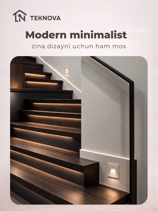 Aqlli zinapoya LED yoritgichi, harakat sensori bilan, 86×86 mm, 5 rang, avtomatik yoqilish