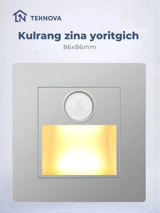 Aqlli zinapoya LED yoritgichi, harakat sensori bilan, 86×86 mm, 5 rang, avtomatik yoqilish