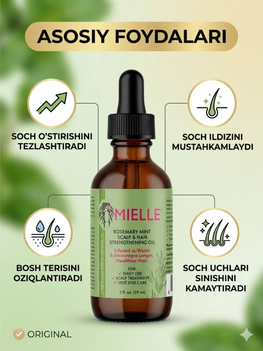Mielle Sochni mustahkamlash uchun biotinli rozmarin yog'i, yalpiz bilan, 59 ml
