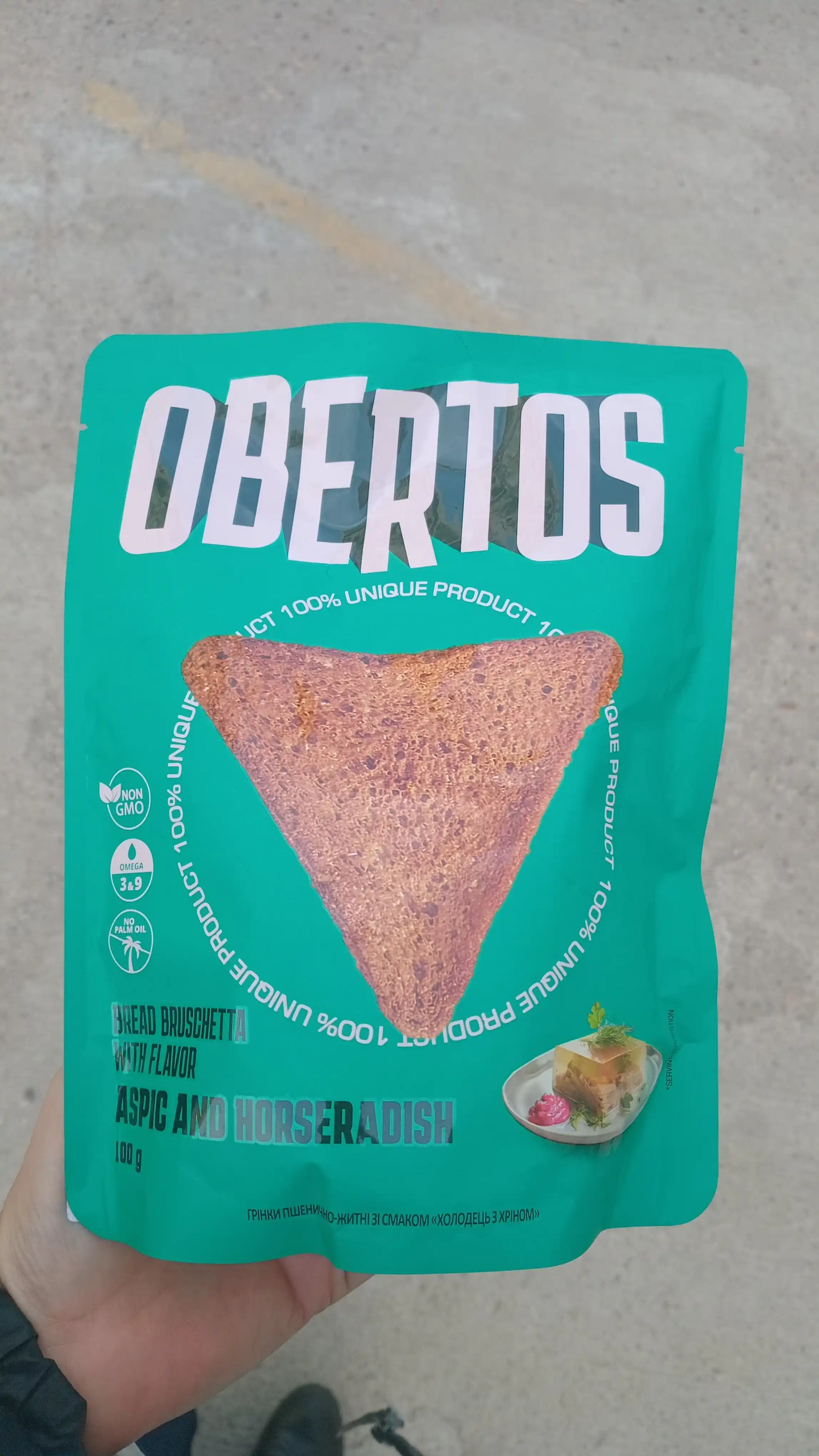 Obertos bug‘doy-jo‘xori g‘renklari «xolodets» va xren lazzati bilan 100 g