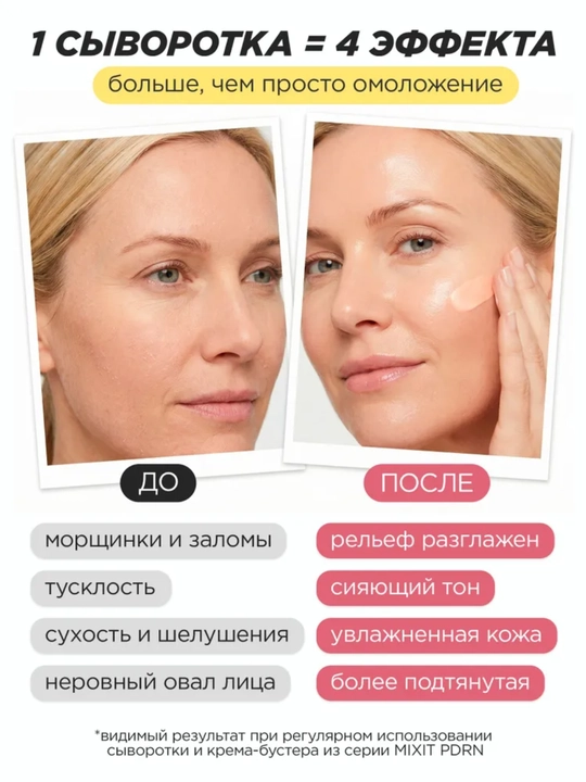 MIXIT PDRN va Bakuchiol bilan ajinga qarshi namlantiruvchi yuz zardobi, sovg'aga mos, 30ml