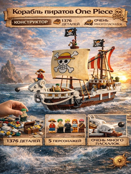 Конструктор пиратский корабль из аниме One Piece, набор с фигурками совместим с LEGO - 