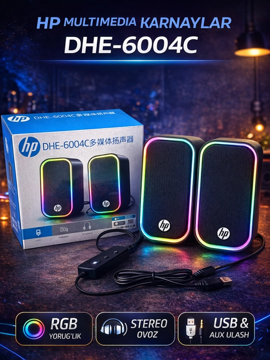 Мультимедийные колонки HP DHE-6004C – RGB подсветка, для компьютера и ноутбука - 