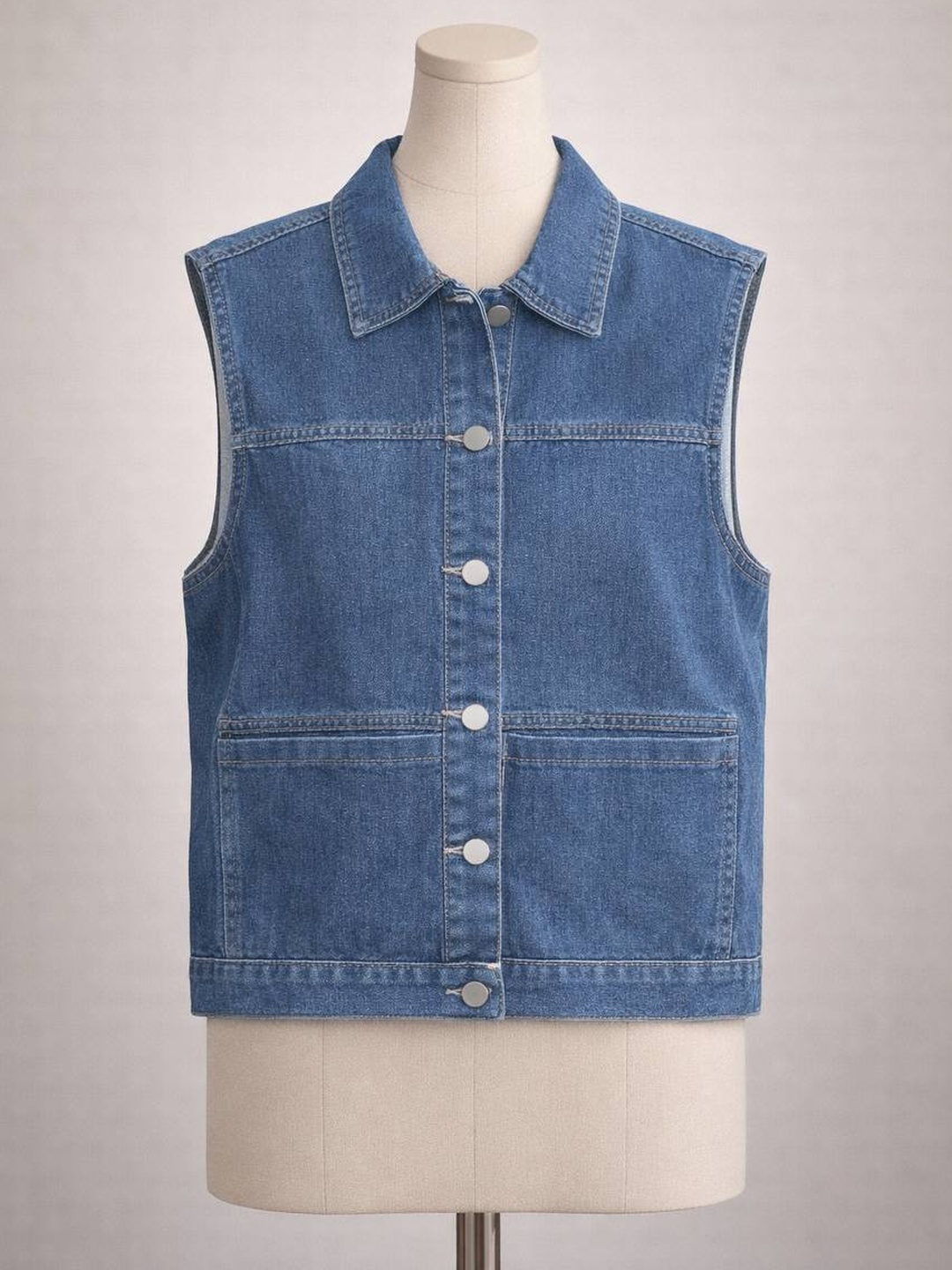 Ayollar uchun denim jilet, yengsiz jinsi kamzul - 