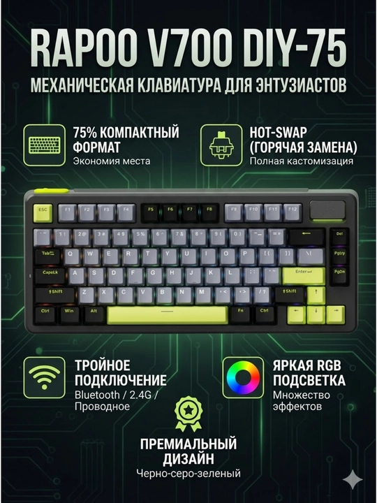 Klaviatura Rapoo V700DIY-75, black grey green - 