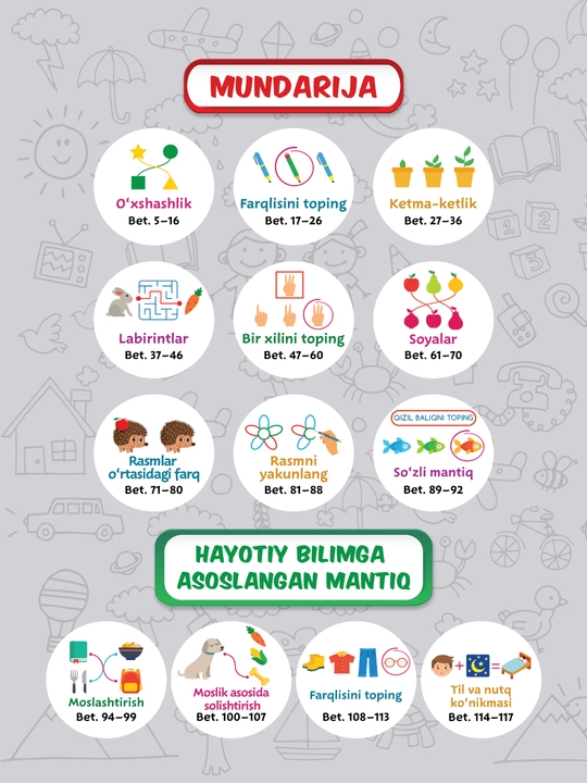 "Diqqat va aql" для детей 3-4 лет, дошкольного возраста