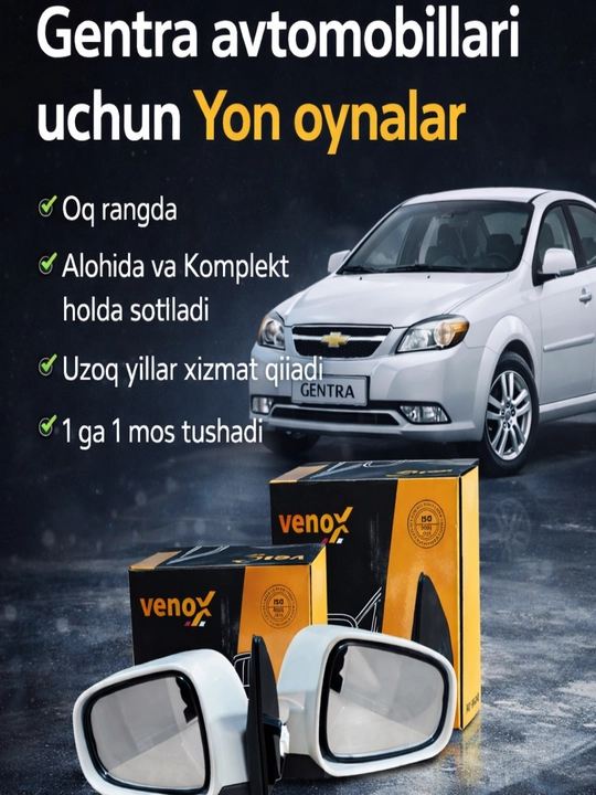 Боковые зеркала автомобилей Gentra, белые и черные - 