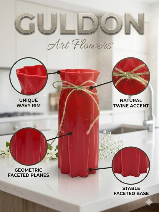 Tabiiy va sun’iy gullar uchun guldon vaza, plastik, kauchuk va plastmassa materiallardan