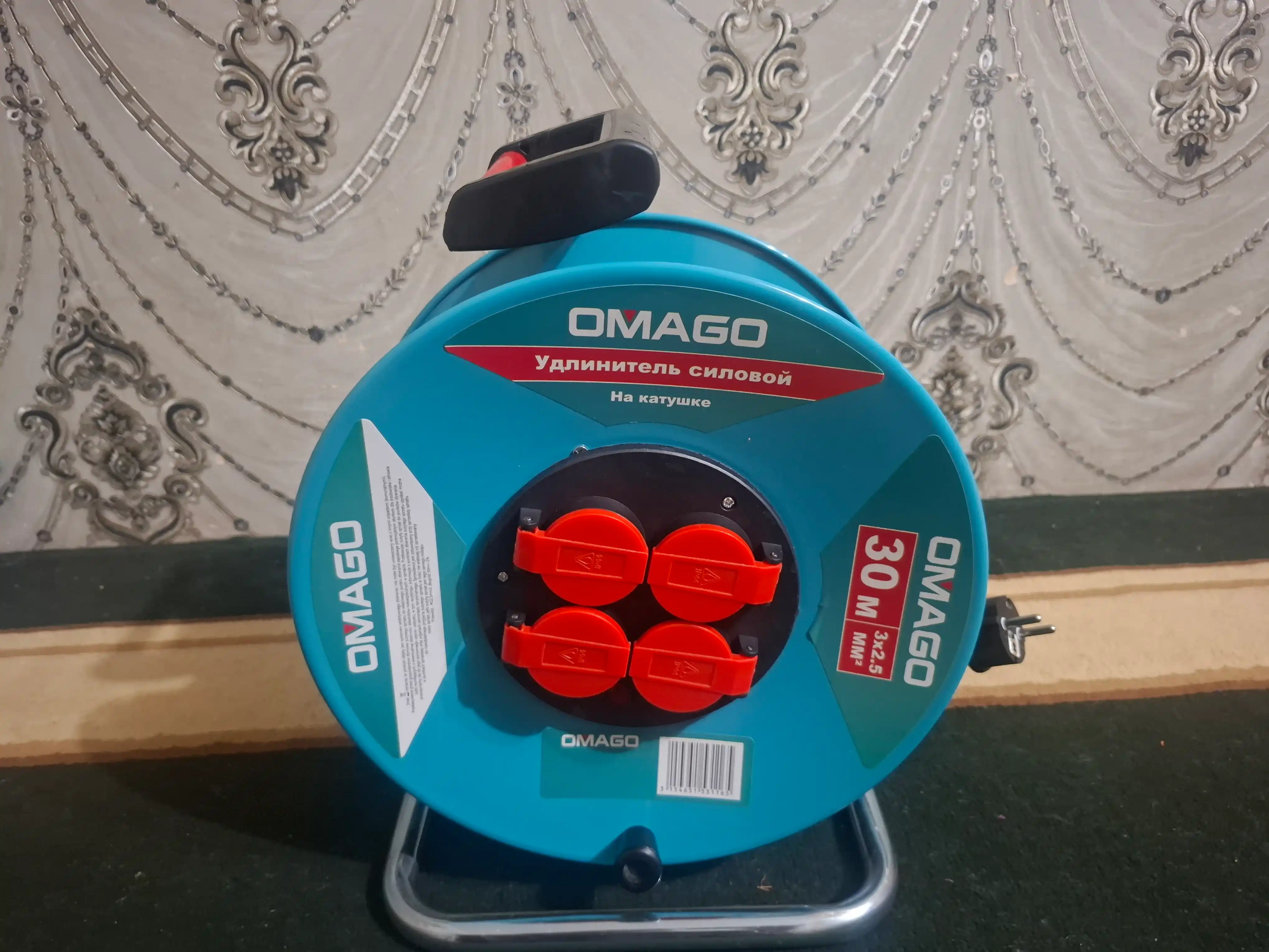 Удлинитель катушка Omago, на катушке, 4 розетки, 3х2,5 мм²