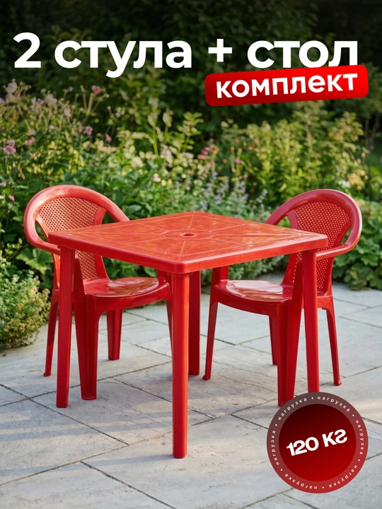 Пластиковый стол со стульями – комплект 2 стула + стол для сада, дачи и террасы - 