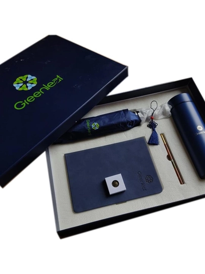 Подарочный набор Greenleaf VIP термос, зонт, блокнот, ручка — GLNATUR-GLVIPBLUESET01-ИНДИГО