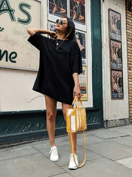 Ayollar uchun oversize futbolka-ko‘ylak, erkin fason, paxta, o‘lcham S–XL