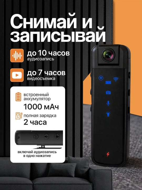 Мини камера WI FI HD1080P Body Camera IR ночная съёмка, видео, аудио запись