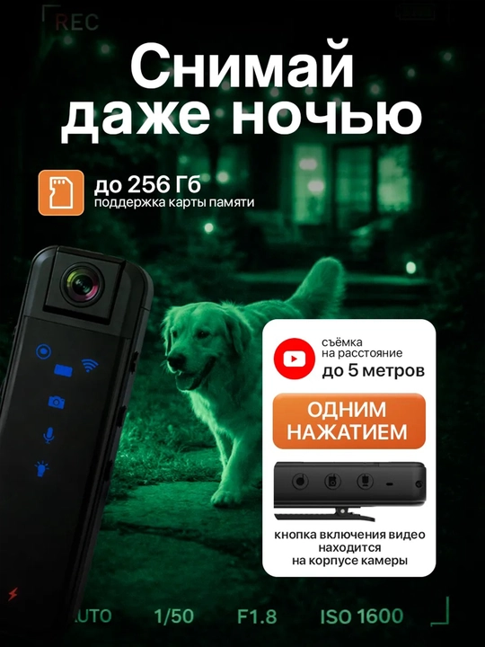 Мини камера WI FI HD1080P Body Camera IR ночная съёмка, видео, аудио запись