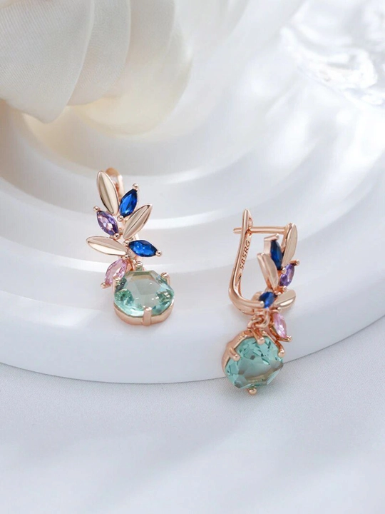 Серьги 585 RG Rose Gold с цветными фианитами