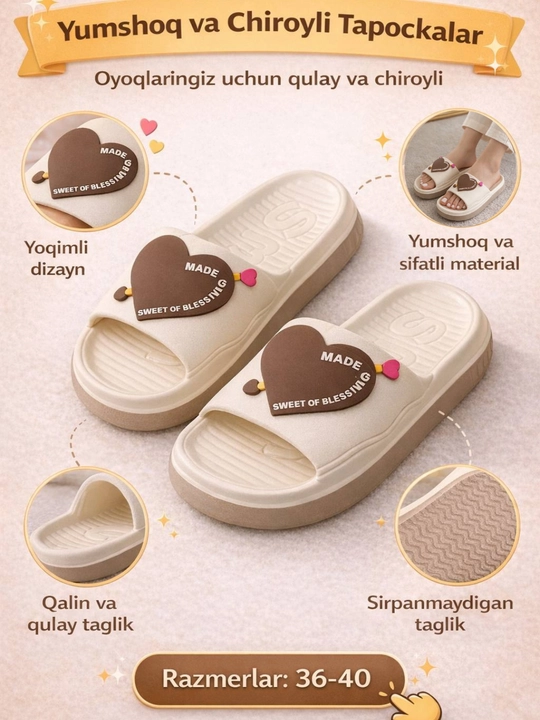 Ayollar uchun yumshoq EVA tapochka, qulay va yengil, yozgi model “Love Comfort” - 
