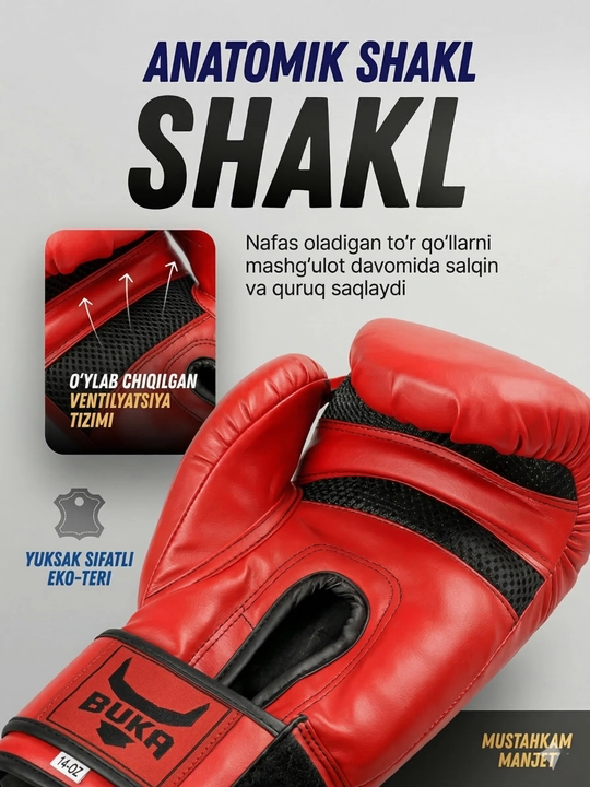 Professional boks perchatkasi – sparring va trening uchun, mustahkam va qulay