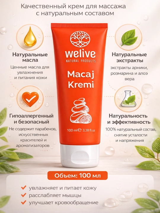 Massaj kremi WeLive Tabiiy Mahsulotlari  massaj kremi, 100 ml, 200 ml