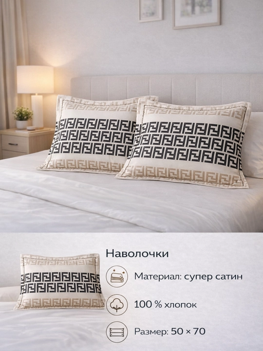 Комплект наволочек 50×70, cупер сатин, край с декоративной вышивкой, 2 шт