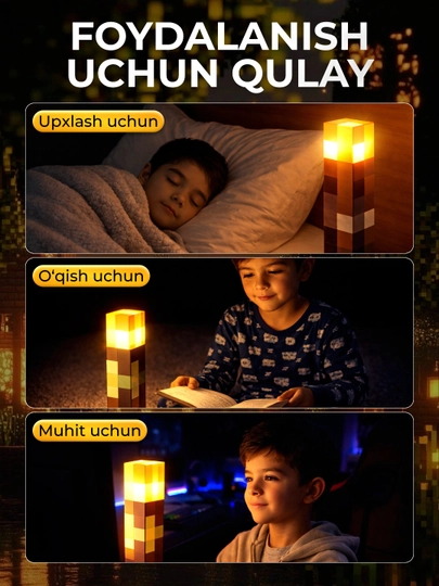 Minecraft LED tungi chiroq-fakel, dekorativ yoritgich maynkraft mario