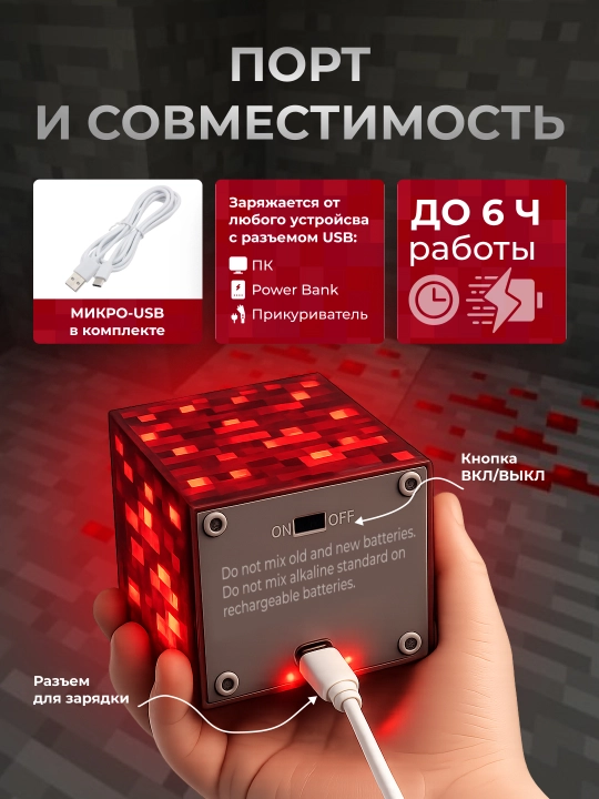 Minecraft LED tungi chiroq-fakel, dekorativ yoritgich maynkraft mario