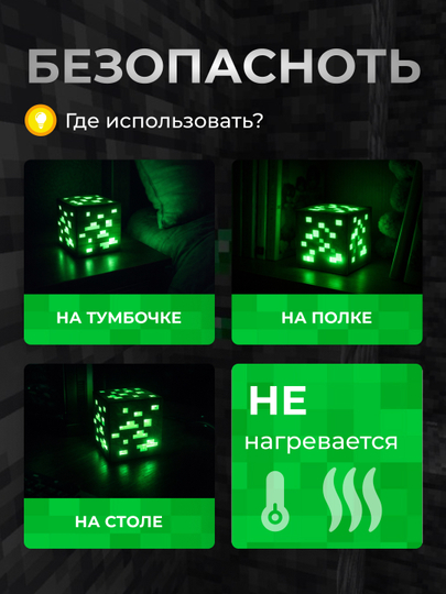Minecraft LED tungi chiroq-fakel, dekorativ yoritgich maynkraft mario