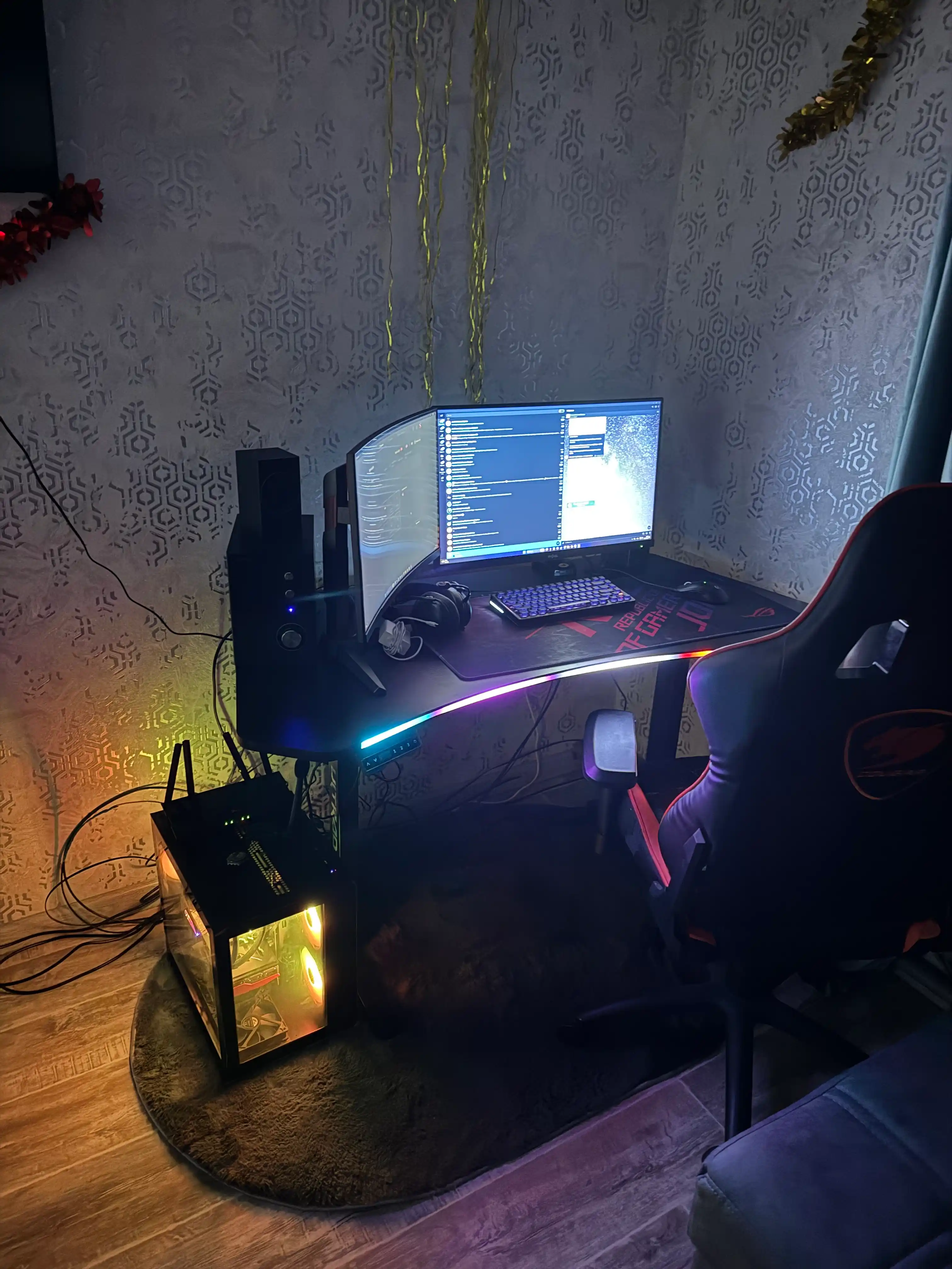 144×74 sm o‘lchamdagi elektr boshqariladigan kompyuter stoli, RGB yoritgichli, Level2 karbon stol