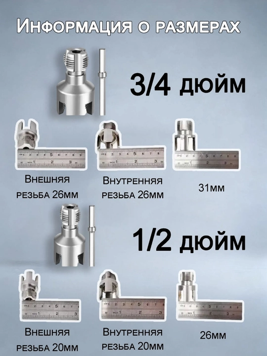 Набор Насадка для нарезки резьбы, для полипропилена, 2 шт 3/4"x1/2